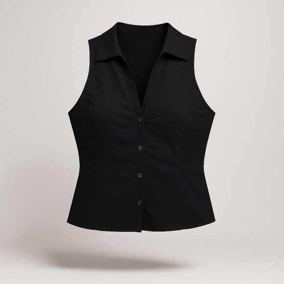 UO Party Girl Cotton-Blend Button Down Sleeveless Shirt Women's Small Jet Black - Picture 1 of 16